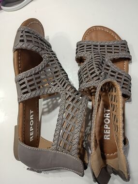 Report Grey Braided Leather Sandals for Women